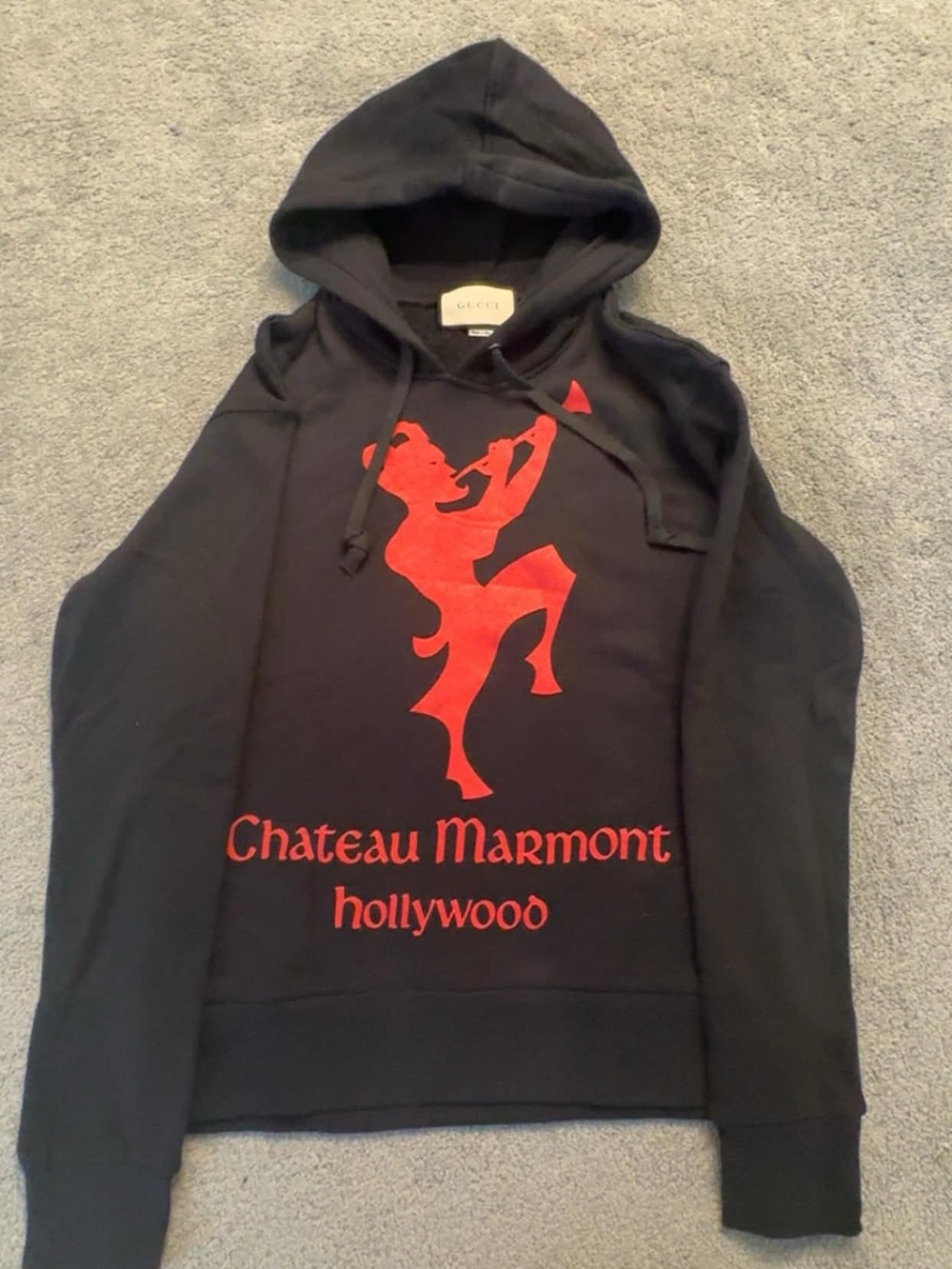 Gucci Chateau Marmont Hollywood Black Hoodie with Red Graphic